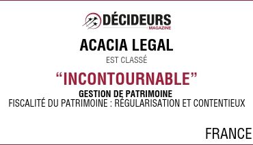 Acacia Legal dans le classement Décideurs "Gestion de Patrimoine"