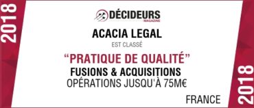 Acacia Legal dans le classement Décideurs "Fusions et Acquisitions"